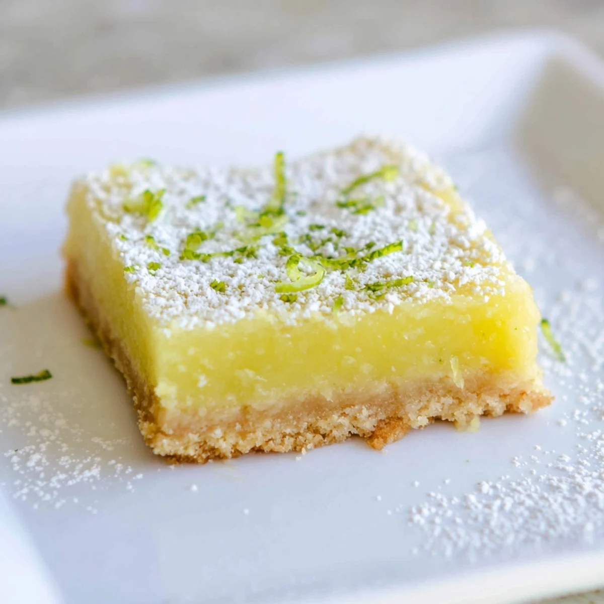 A close-up of sliced Lime Bars, revealing the buttery graham cracker crust and vibrant, tangy lime filling, perfect for a refreshing summer dessert.