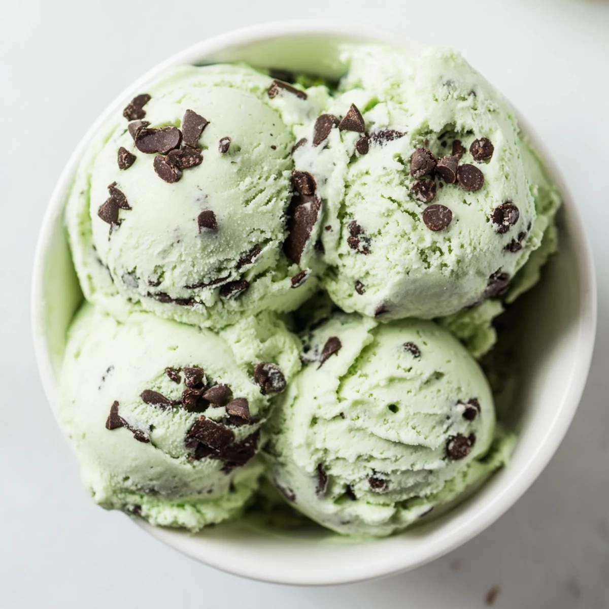 Creamy Green Mint Chocolate Chip Ice Cream served in a dessert glass, layered with chocolate sauce and a peppermint candy garnish.