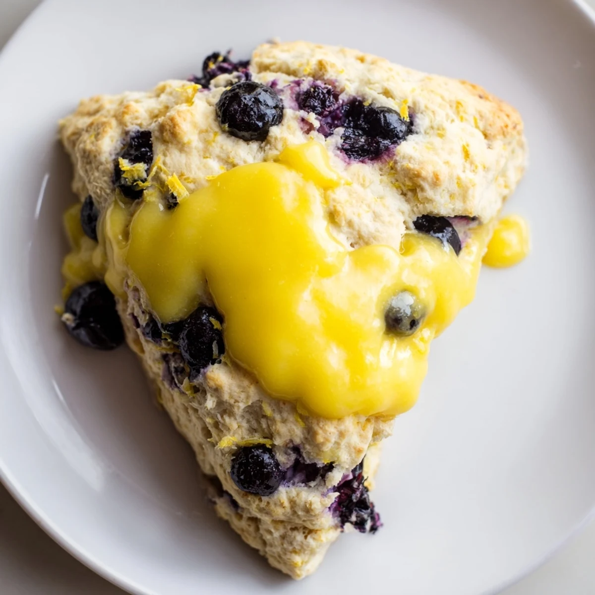 Homemade Lemon Blueberry Scones with Lemon Curd, beautifully arranged on a baking sheet with fresh lemons and blueberries nearby for a vibrant breakfast spread.