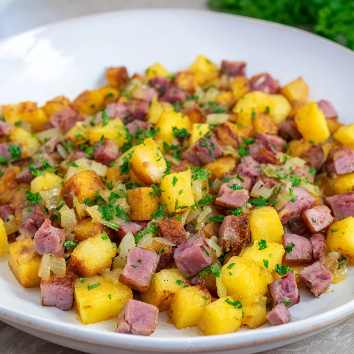Sizzling skillet of classic American corned beef hash with crispy potatoes, onions, and optional bell peppers, perfect for breakfast.