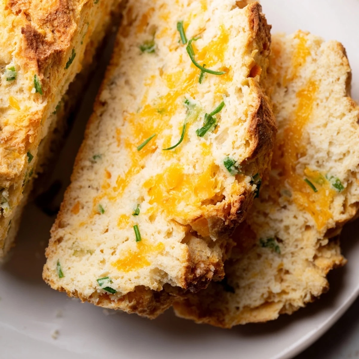 Rustic Savory Cheddar & Chive Irish Soda Bread loaf with a deep cross cut on top, ready to be served warm.