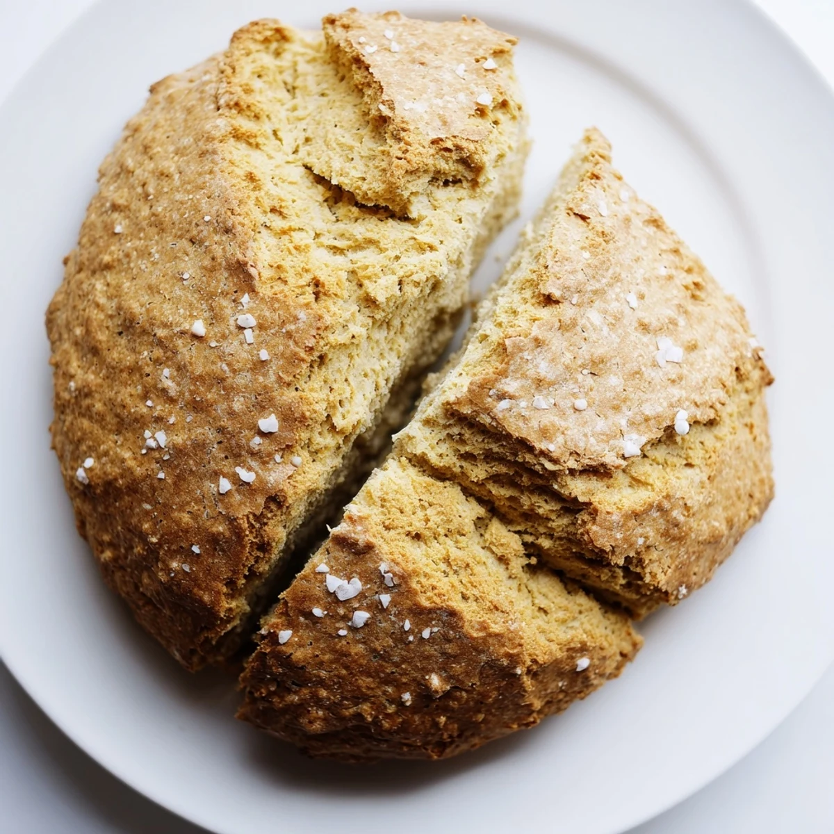 A rustic, freshly baked Authentic 4-Ingredient Irish Soda Bread with a golden-brown crust rests on a wooden cutting board, ready to be sliced for breakfast.