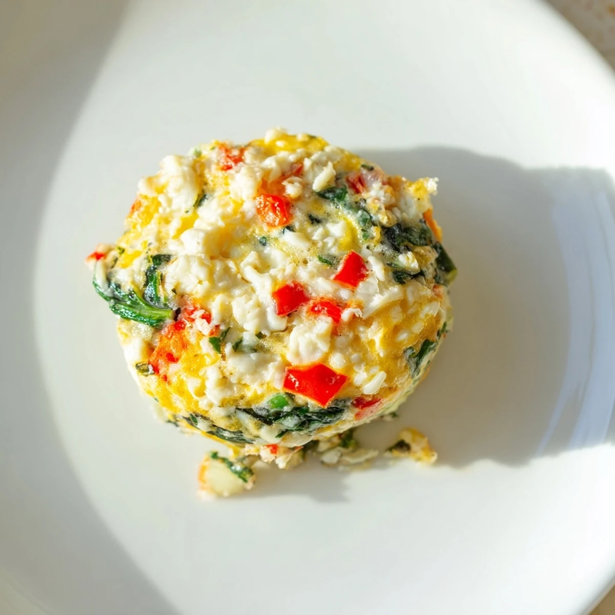 Golden-brown Cottage Cheese Egg Bites fresh from the oven, sitting on a rustic wooden board beside fresh spinach.