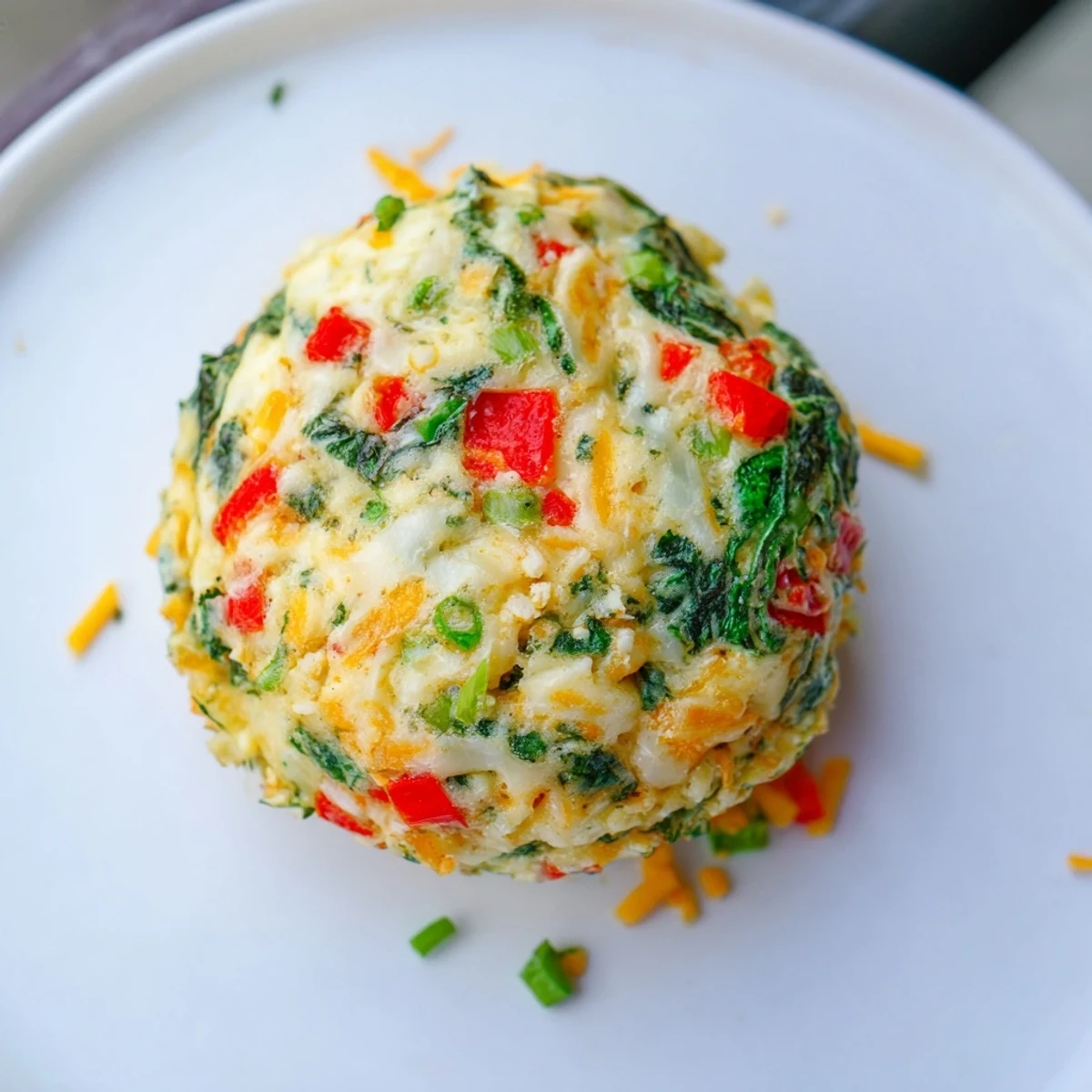 A close-up of fluffy Cottage Cheese Egg Bites in a muffin tin, showing the creamy texture and specks of green herbs.