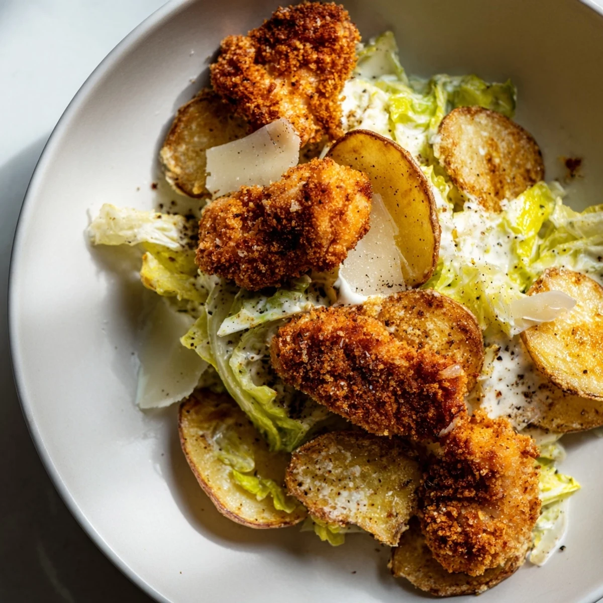 This Crispy Chicken Caesar Salad Chips platter features warm chicken strips, shaved parmesan, and fresh lemon wedges served for a tangy snack.
