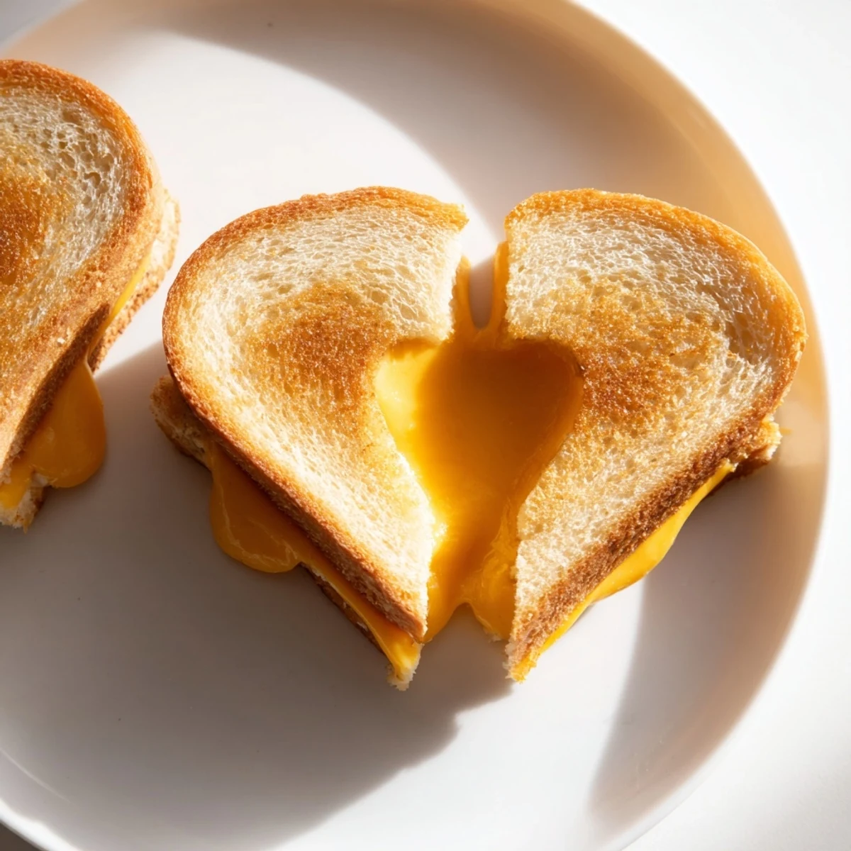 Golden-brown Mini Grilled Cheese Hearts with melted cheddar, served warm on a wooden board.