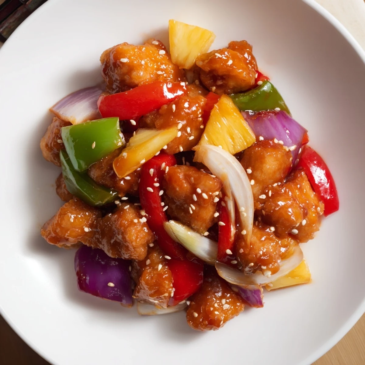 Steaming jasmine rice serves as the perfect bed for this Pineapple Chicken Stir Fry, where tender chicken meets juicy fruit and crunchy vegetables in a quick weeknight dinner.
