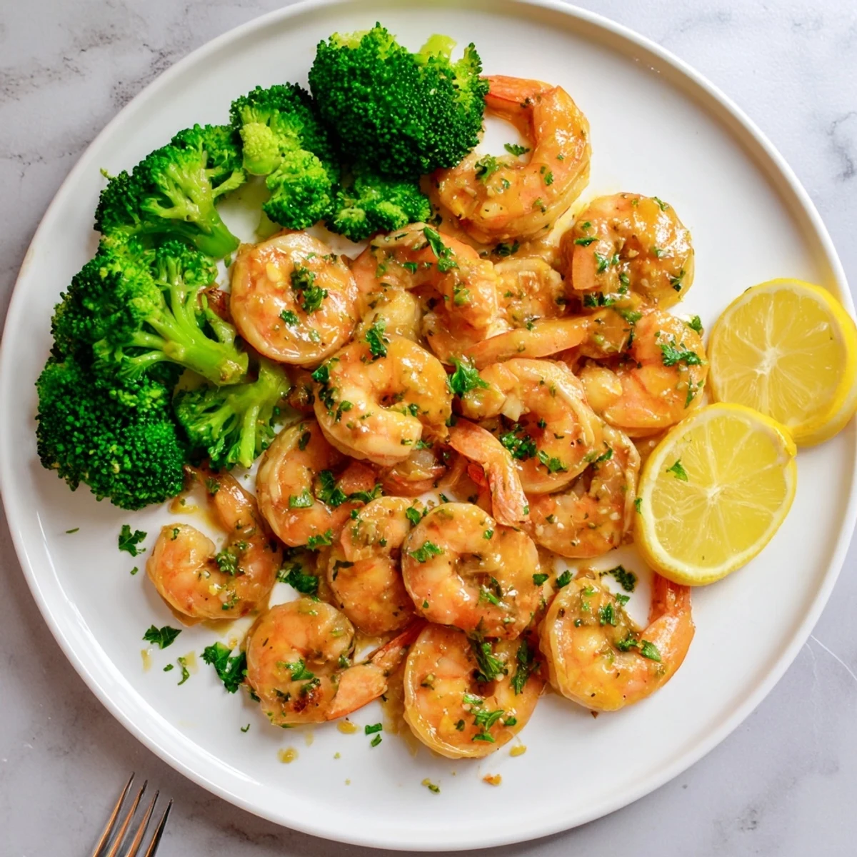 Sizzling Honey Garlic Butter Shrimp and Broccoli in a glossy sauce, served over fluffy white rice with lemon wedges.