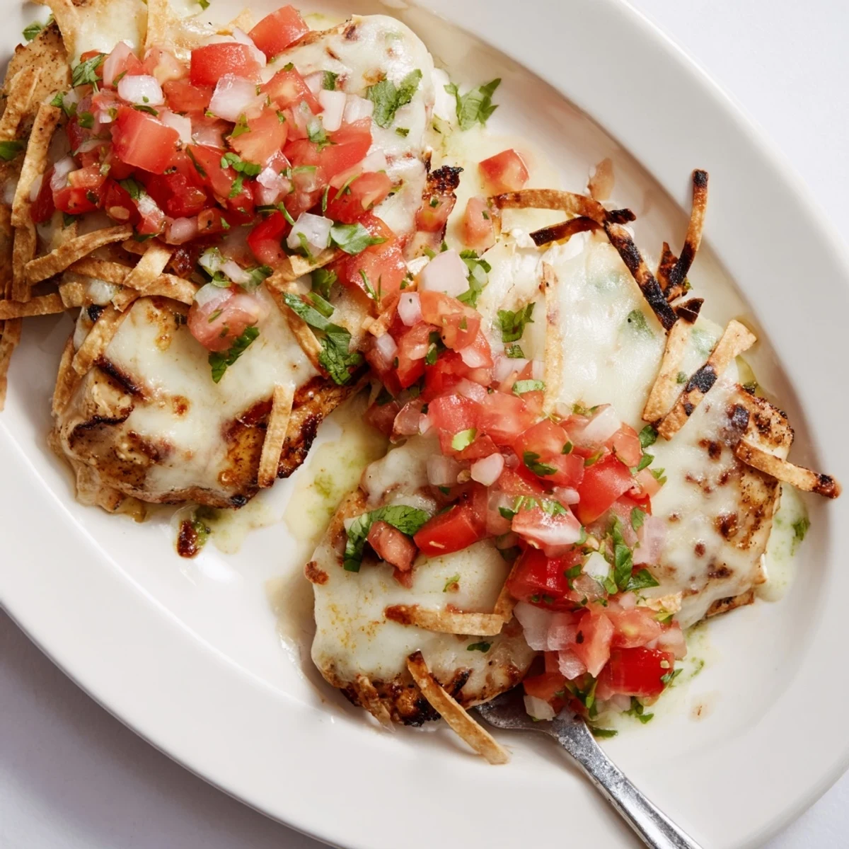 Golden-brown grilled Fiesta Lime Chicken breasts topped with melted Mexican cheese blend and a drizzle of creamy Mexi-ranch sauce.