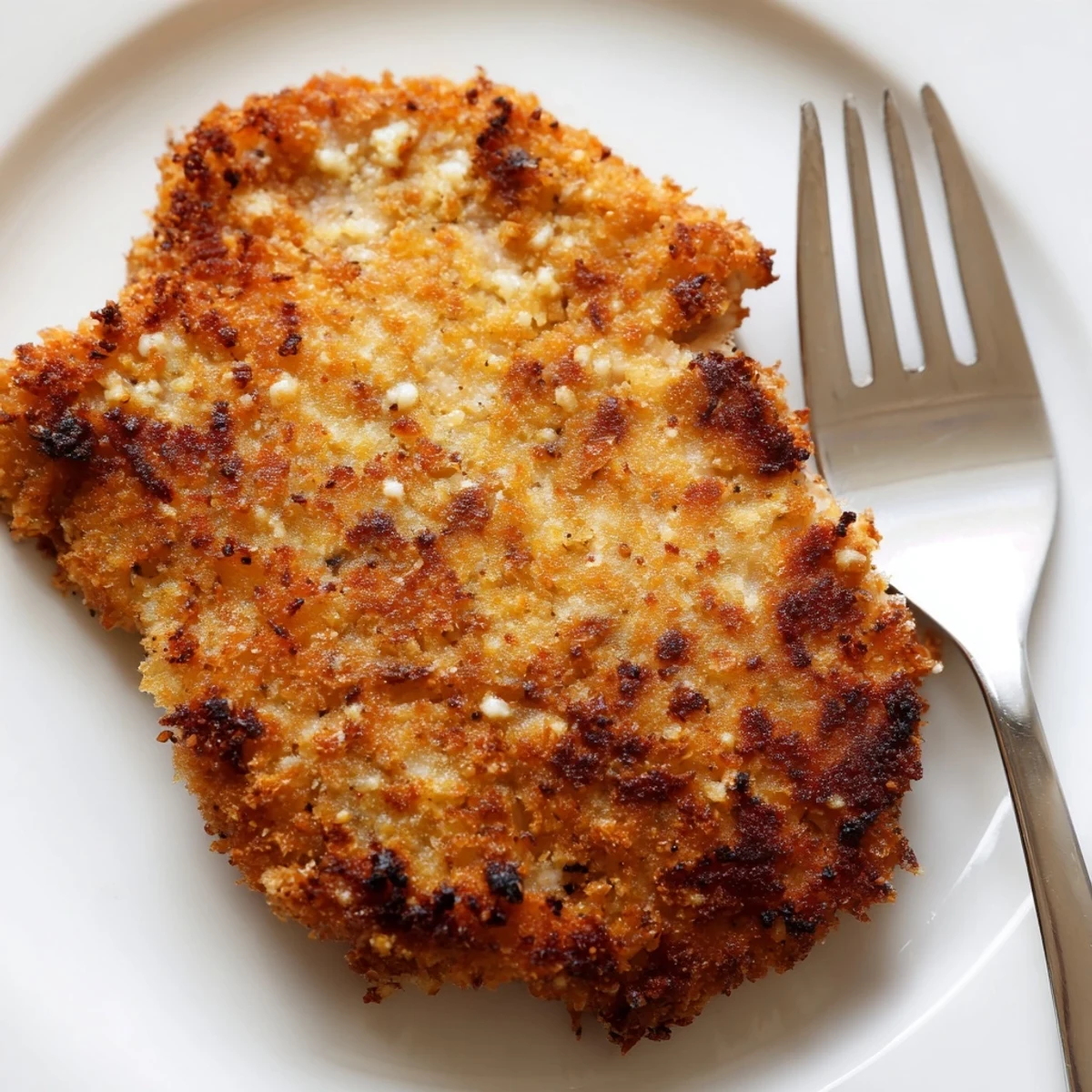 Four servings of Air Fryer Parmesan Crusted Chicken with a vibrant side salad and lemon wedges on a rustic table.