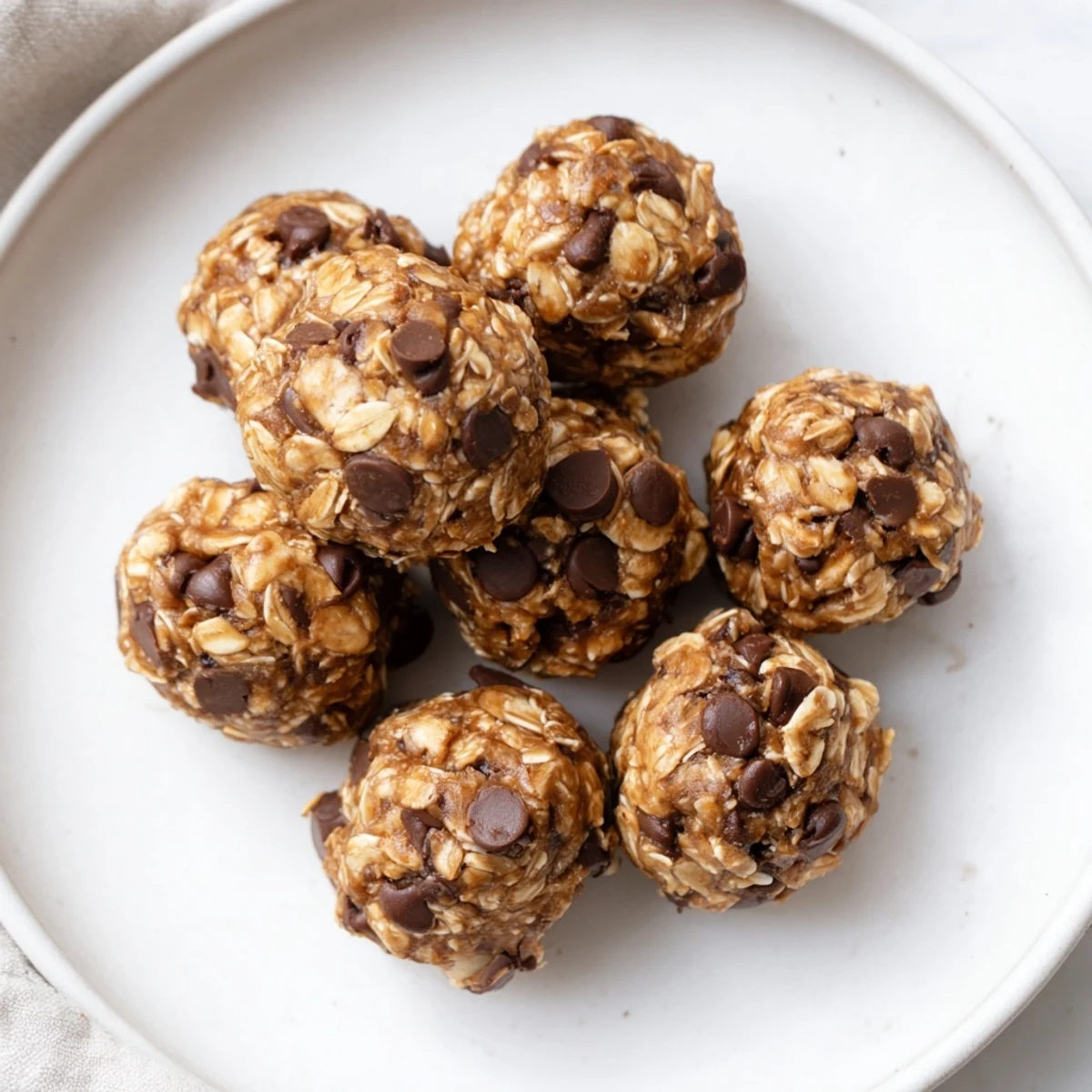 Twelve freshly rolled Mint Chocolate Chip Protein Balls displayed on a parchment-lined tray, ready for chilling.