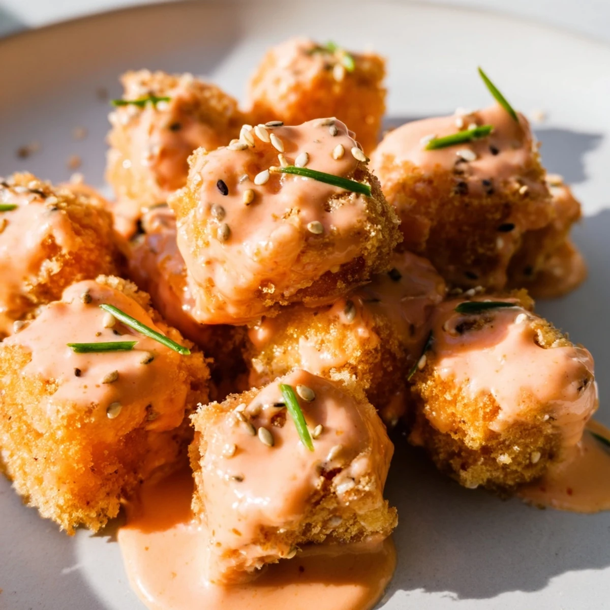 Crispy salmon bites glazed in creamy, spicy Bang Bang sauce—perfect appetizer or main dish.  