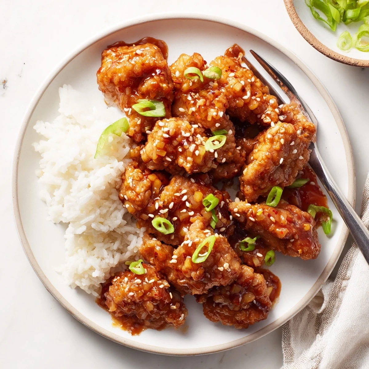 Tender Hawaiian-style Crock Pot Huli Huli Chicken pieces garnished with green onions and sesame seeds