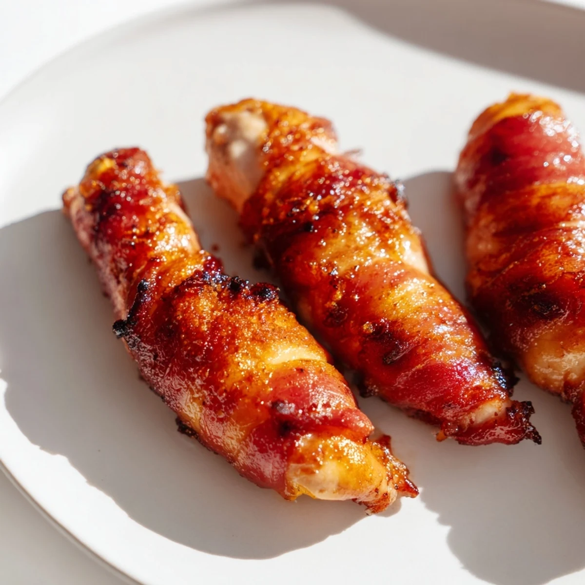 Plate of sweet and savory bacon brown sugar chicken tenders ready for dinner