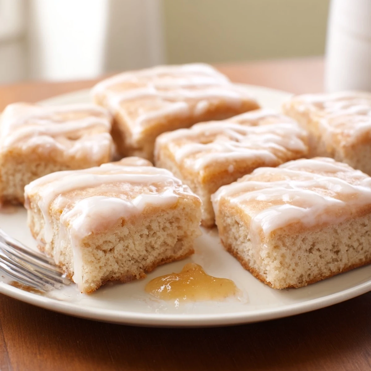 Nine tender glazed biscuits baked in melted butter and sweet peach preserves until golden