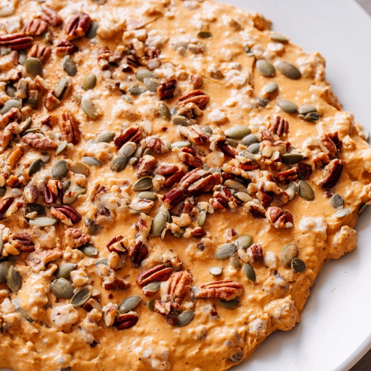 Creamy spiced pumpkin and cottage cheese breakfast bake served warm with a fork