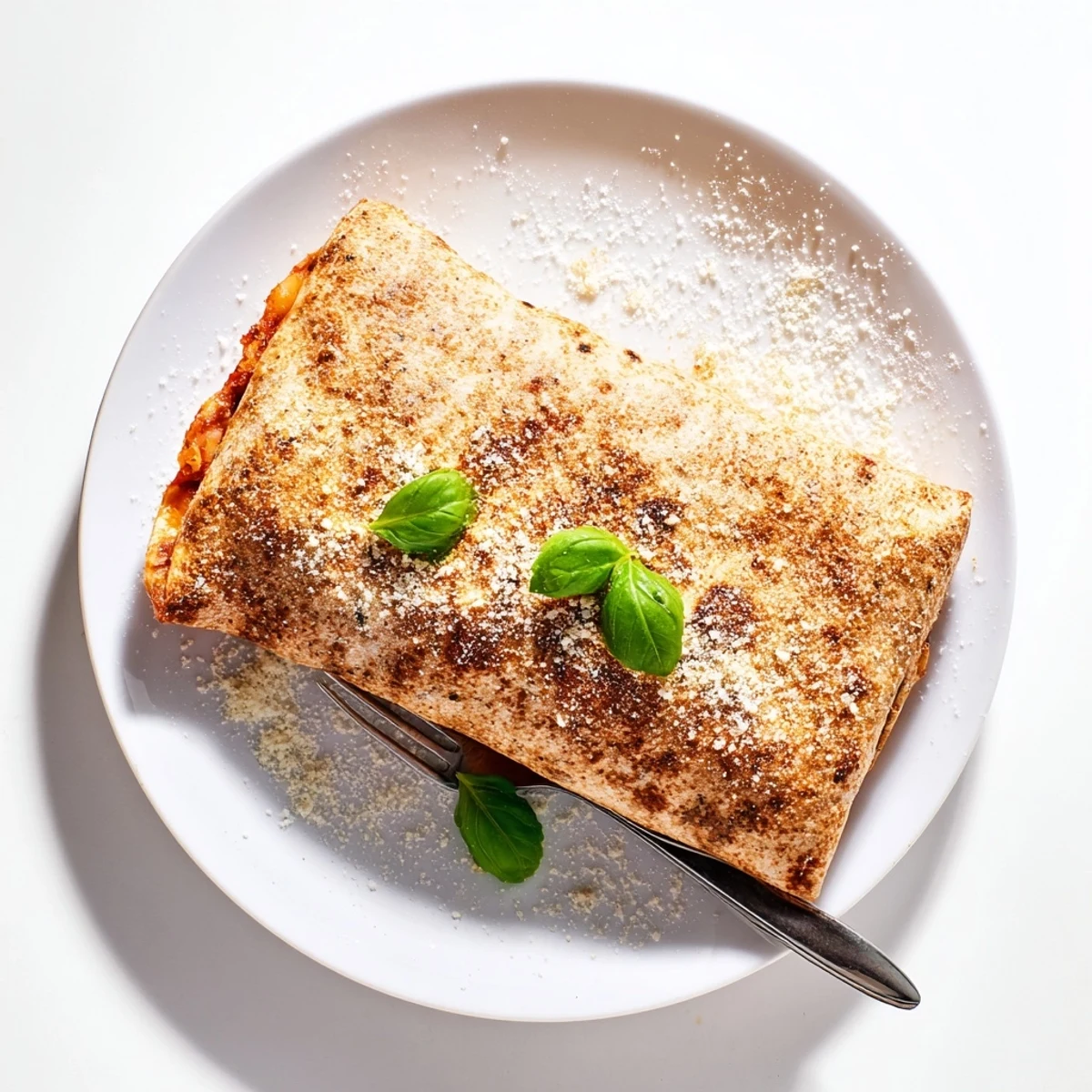 Warm flour tortillas wrapped around classic pizza ingredients, ready for baking or air frying