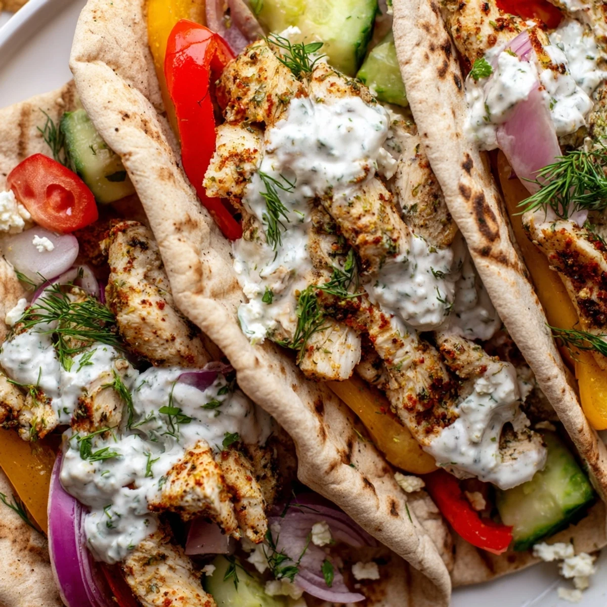 Vibrant sheet pan chicken pitas overflowing with tender spiced vegetables and finished with fresh herb garnish