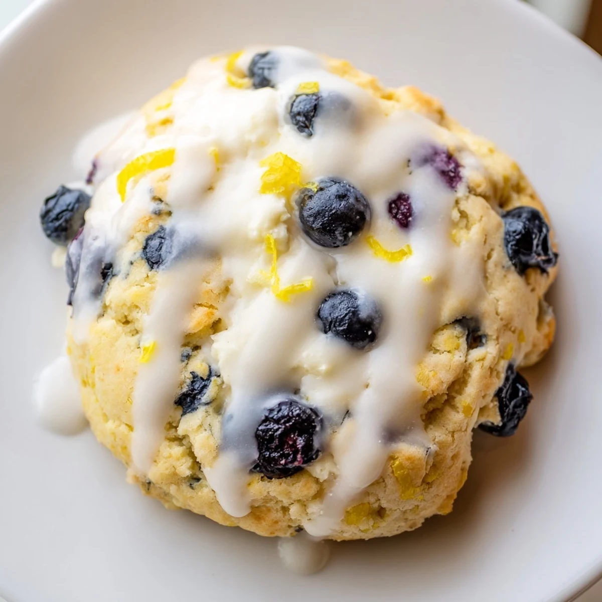 Golden-baked lemon blueberry cheesecake cookies drizzled with white glaze and fresh berries