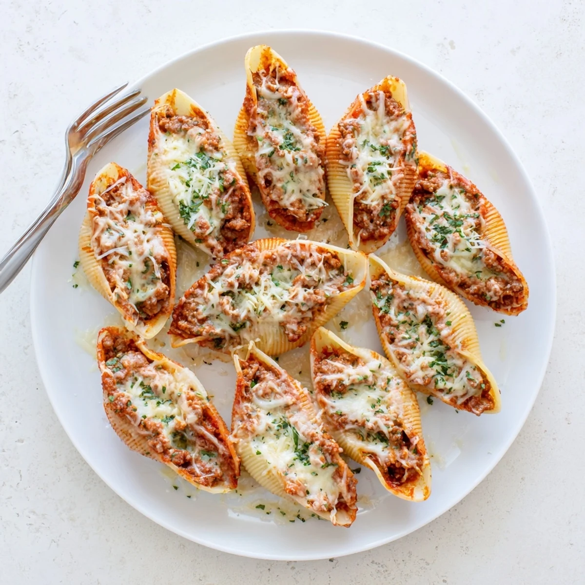 Creamy beef stuffed shells baked to golden perfection with rich tomato sauce and herbs