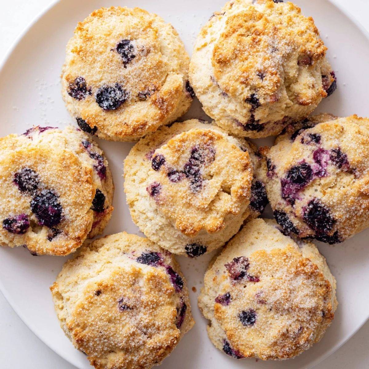 Warm flaky blueberry biscuits fresh from the oven with tender buttery layers and sweet fruit