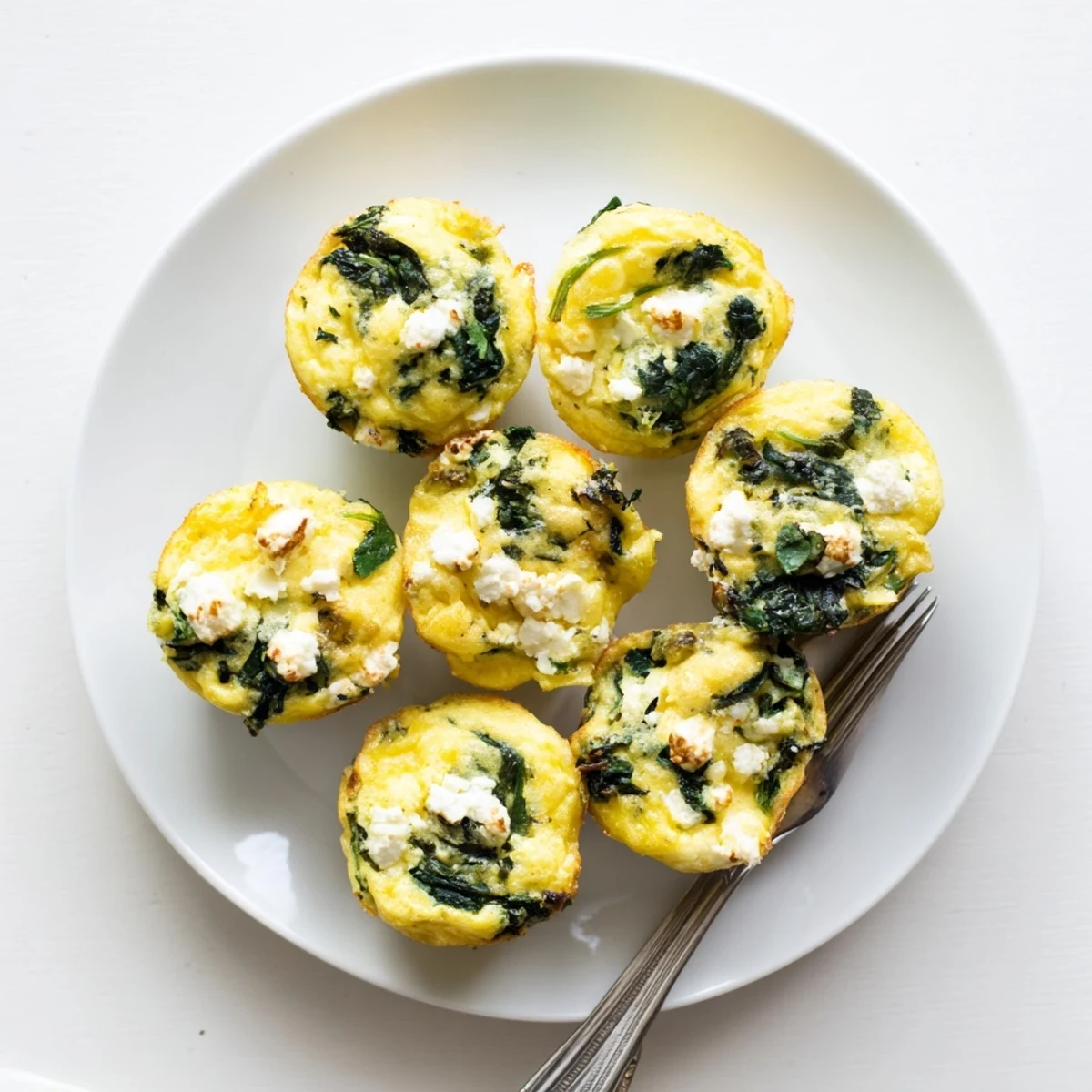 Golden baked egg muffins with spinach and feta, fresh from the oven