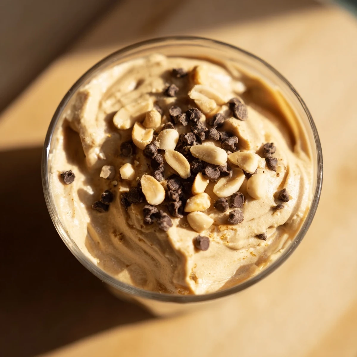 Light and fluffy peanut butter and Cool Whip mousse served chilled in individual dessert cups