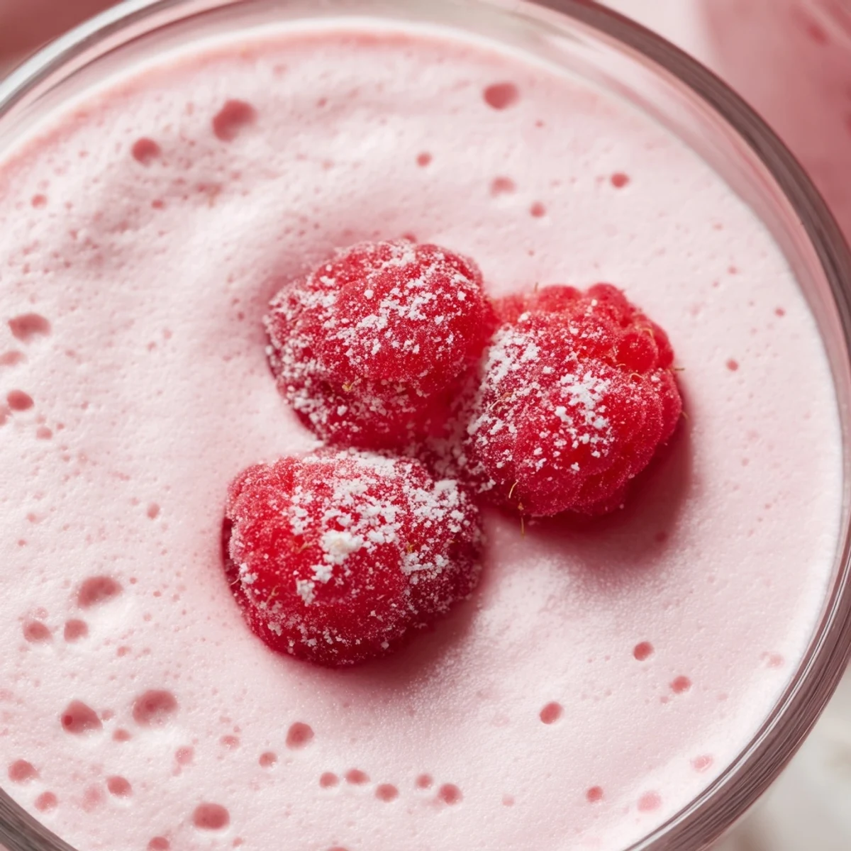Silky pink fresh raspberry cloud mousse served in individual dessert glasses with garnish