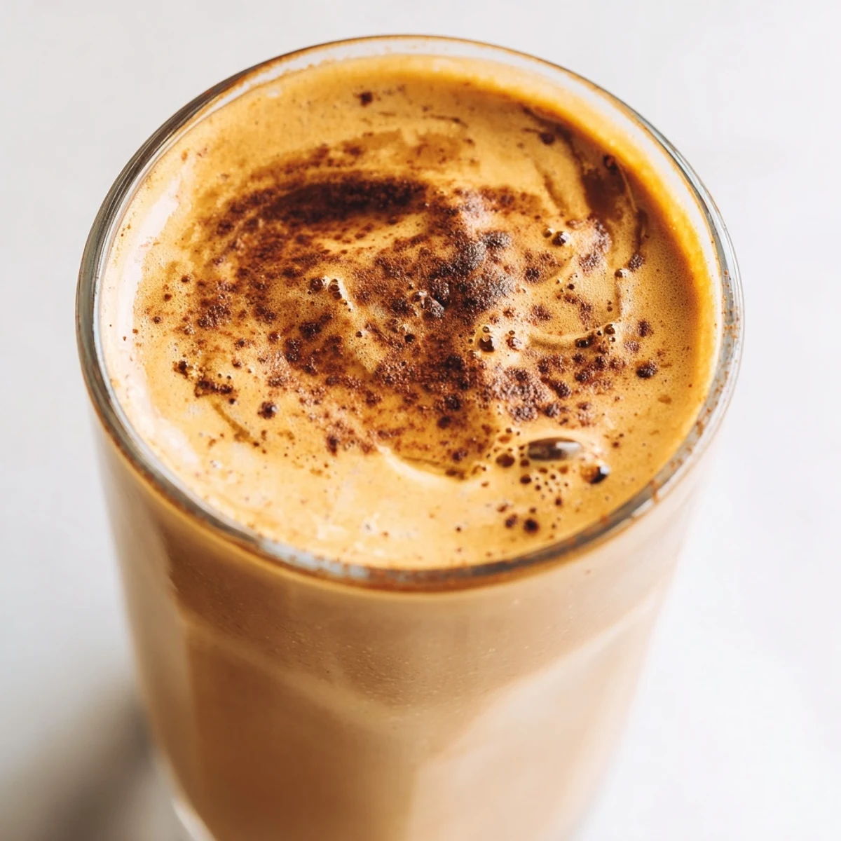 Coffee smoothie blended with ripe banana and ice for breakfast