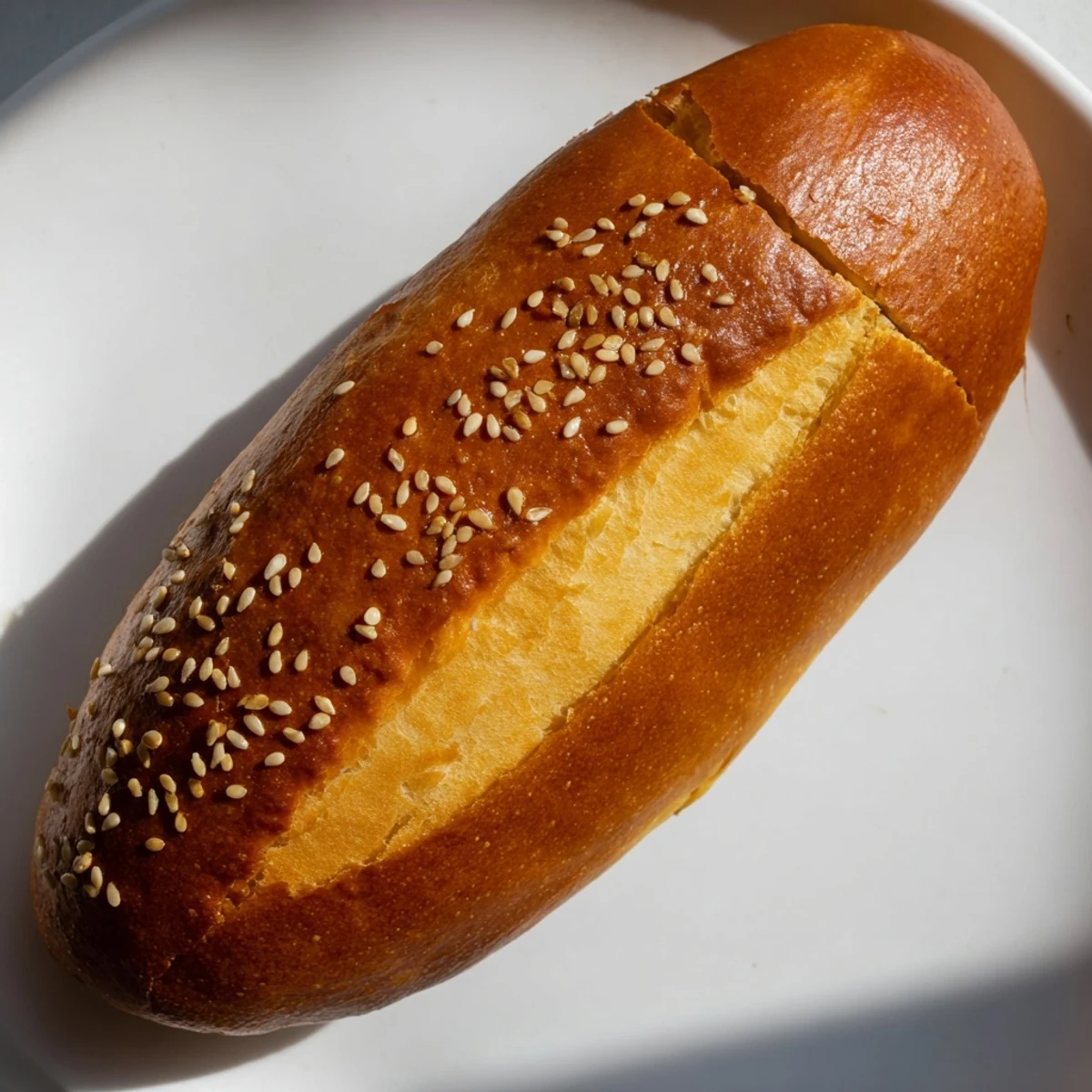 Soft homemade sourdough discard hot dog buns arranged on a rustic wooden serving board