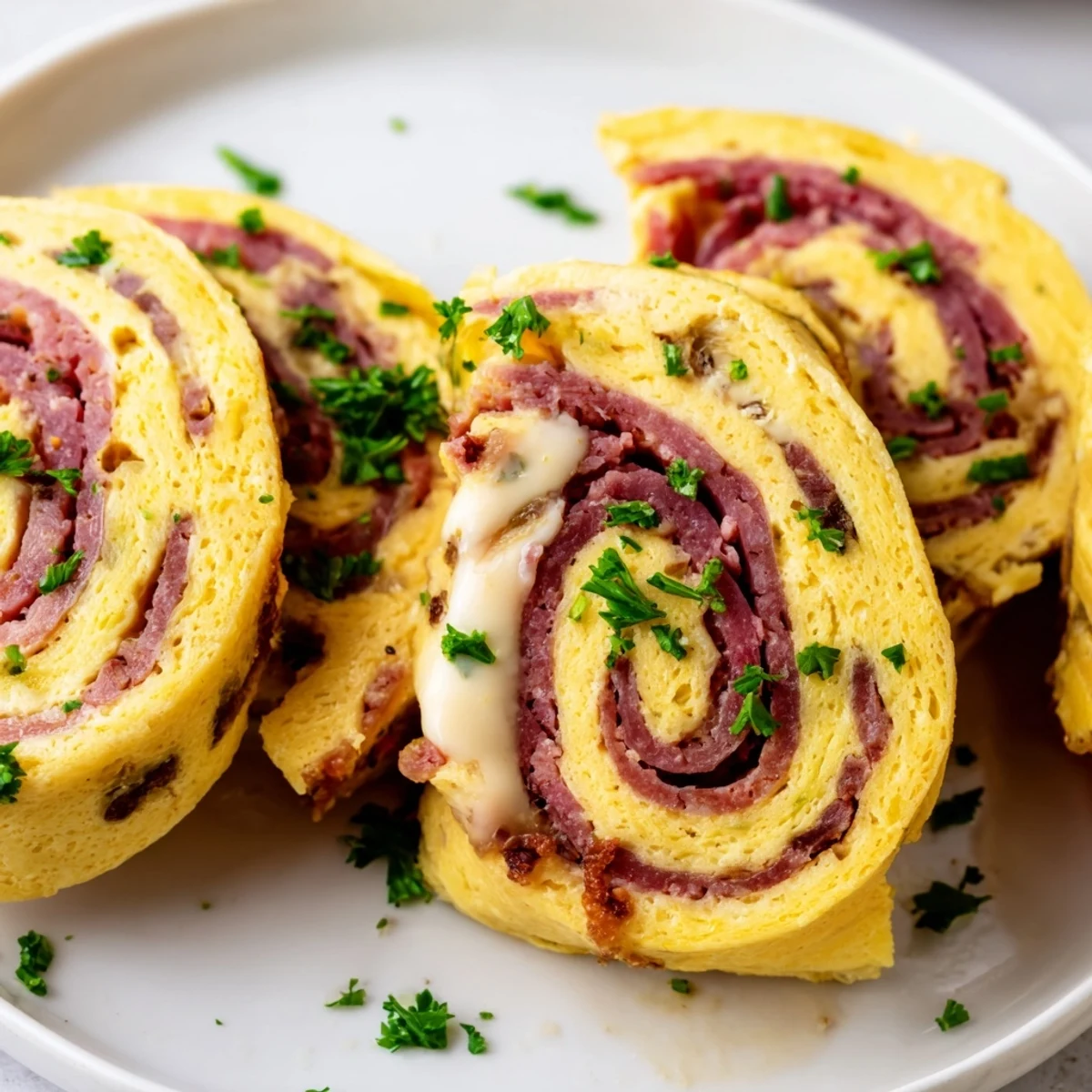 Crisp sauerkraut and tangy dressing peek out of these rolled low carb Reuben egg roll ups