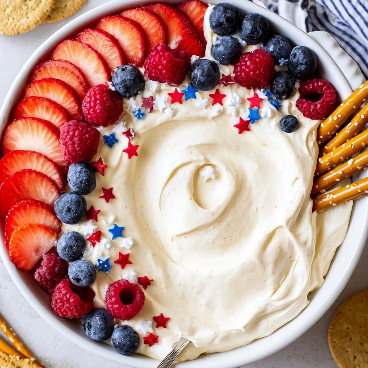 How To Make Star Spangled Cheesecake Dip creamy, airy, served with crunchy graham crackers