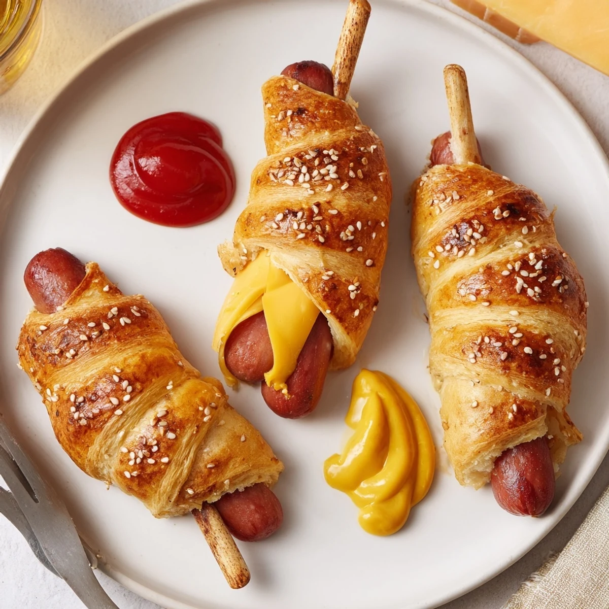 Party-ready Firecracker Hot Dogs Recipe on skewers, sesame-topped, served warm
