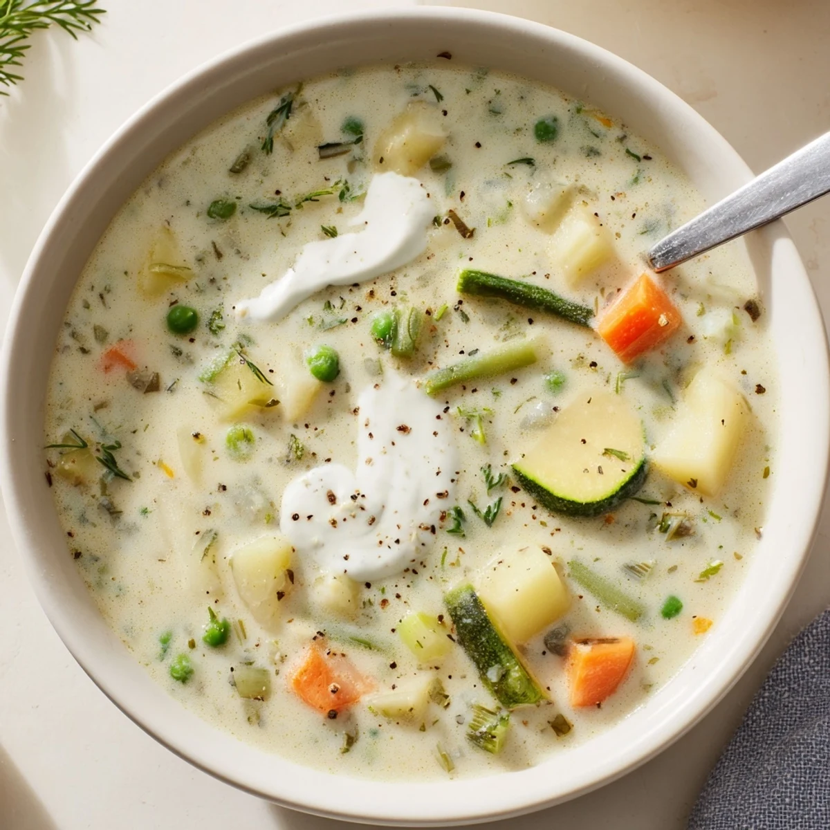 Creamy Vegetable Soup Recipe ladled with crusty bread, savory aroma and color