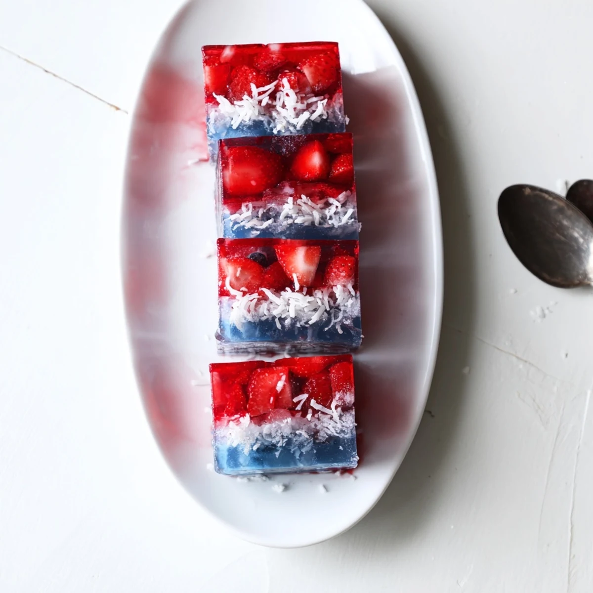 Red White And Blue Ice Cubes Recipe frozen in layers, bright fruity colors visible