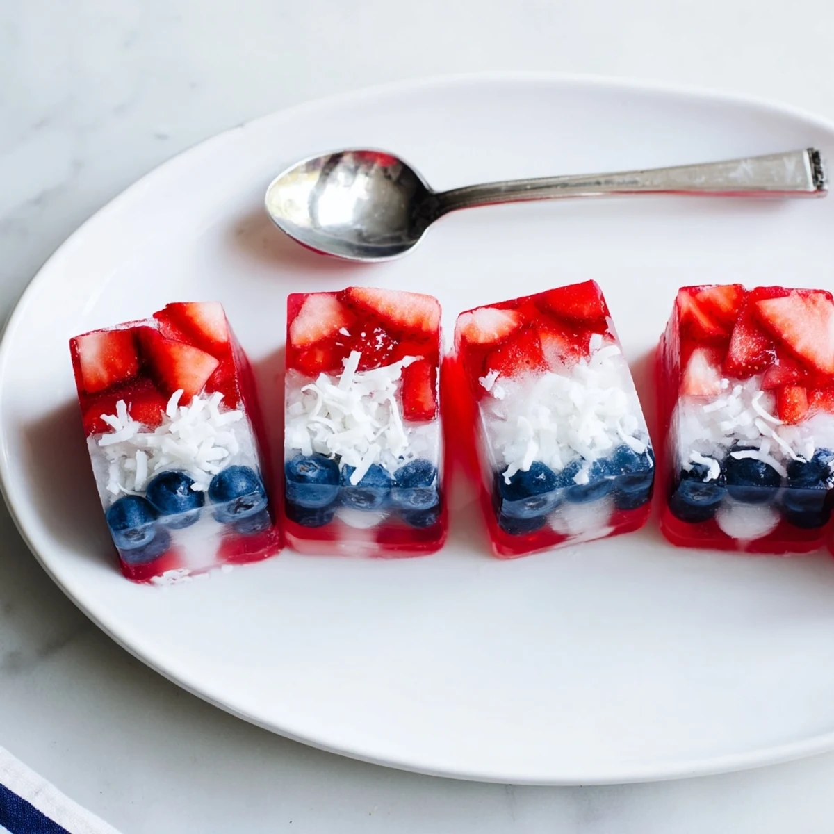 Serve Red White And Blue Ice Cubes Recipe in lemonade for refreshing, fruity chill