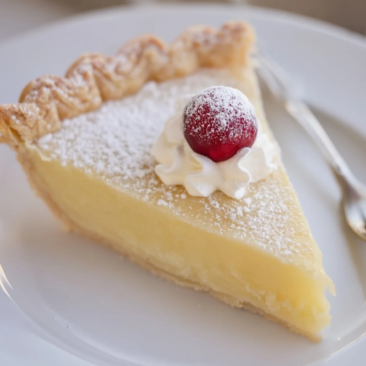 Chilled and dusted with powdered sugar, Christmas Eve Custard Pie With Cinnamon Vanilla