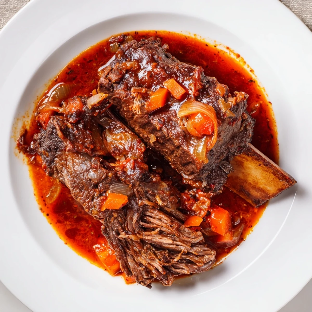 Rich braising liquid coats Slow Cooker Beef Short Ribs, served with crusty bread.