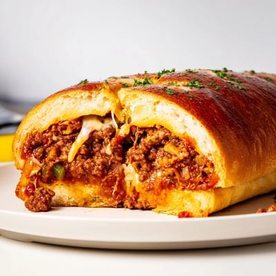 Hearty Garlic Bread Sloppy Joes sliced on a board, perfect for sharing.