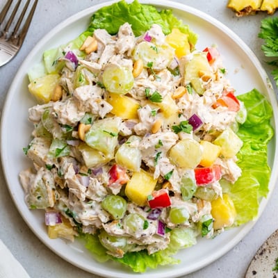 Bright Hawaiian Chicken Salad tossed with crunchy celery, grapes, toasted macadamias